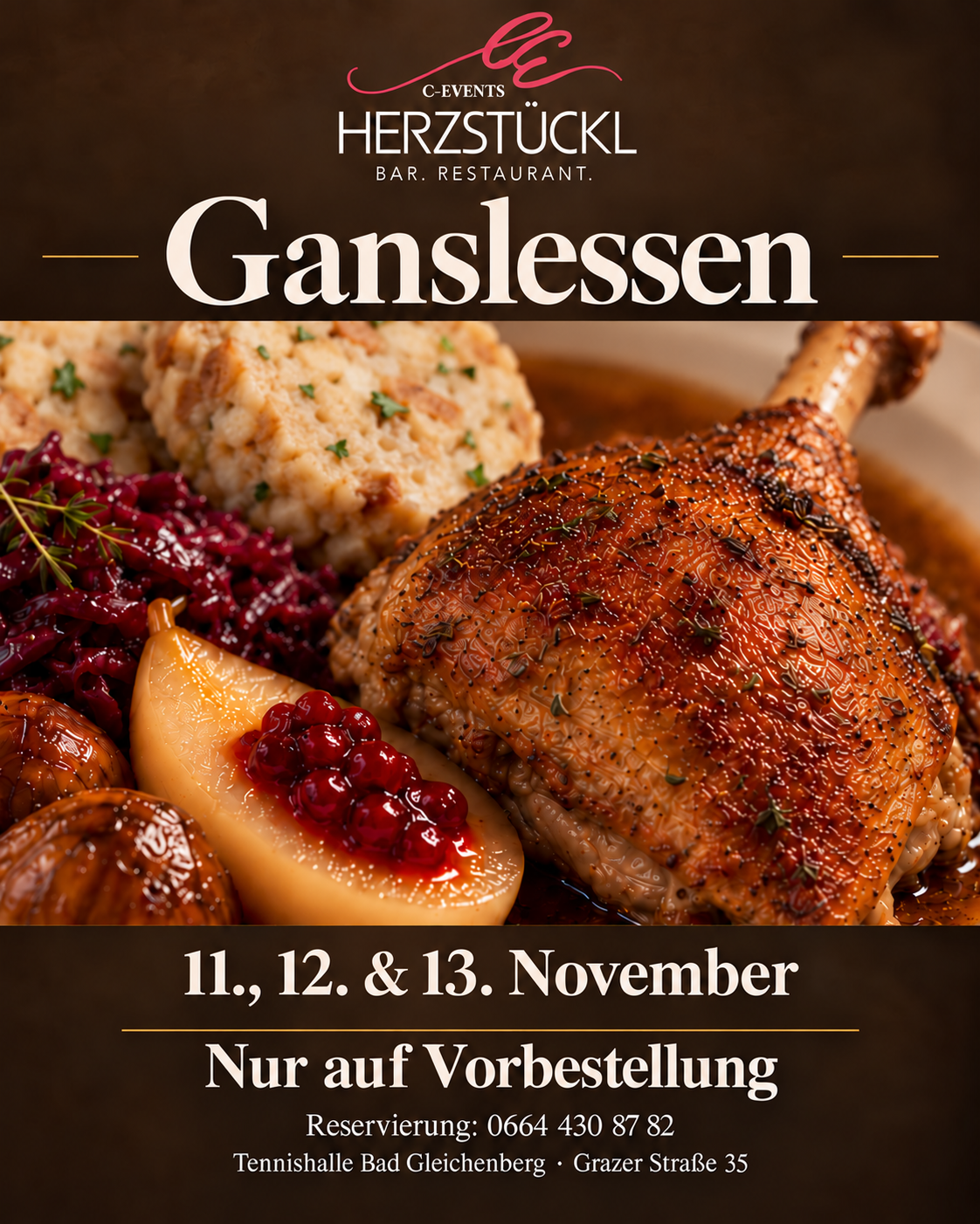 Ganslessen im Herzstückl am 11., 12. und 13. November – nur auf Vorbestellung